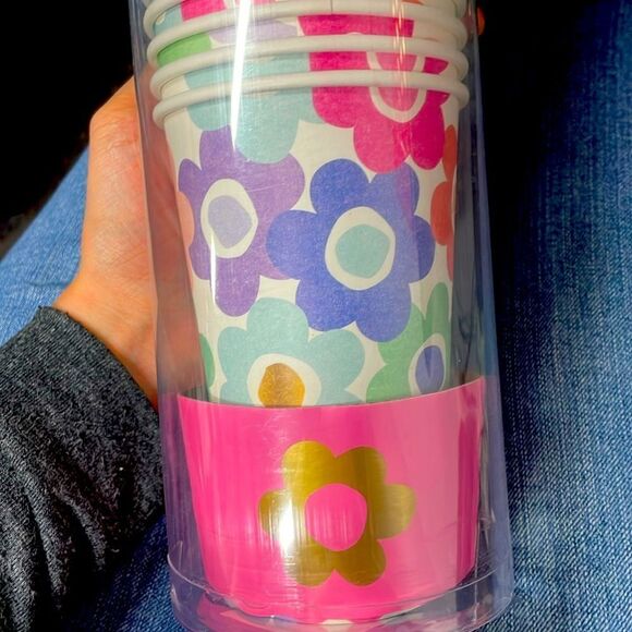 New Eccolo flower print 70s theme 12 tea coffee cups includes lid & sleeves - Picture 2 of 5